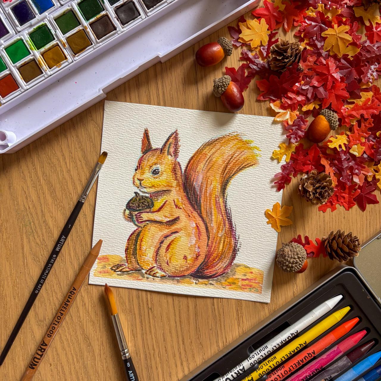 KreaDoe 2026 Workshop – Herfst eekhoorn - stap voor stap in aquarel - Studio24SevenJill