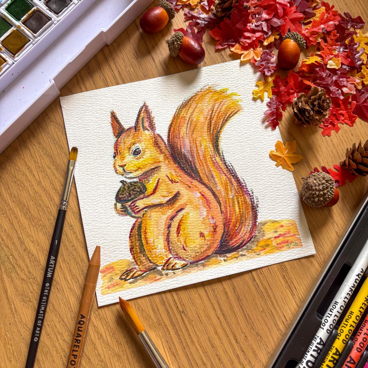 KreaDoe 2026 Workshop – Herfst eekhoorn - stap voor stap in aquarel - Studio24SevenJill